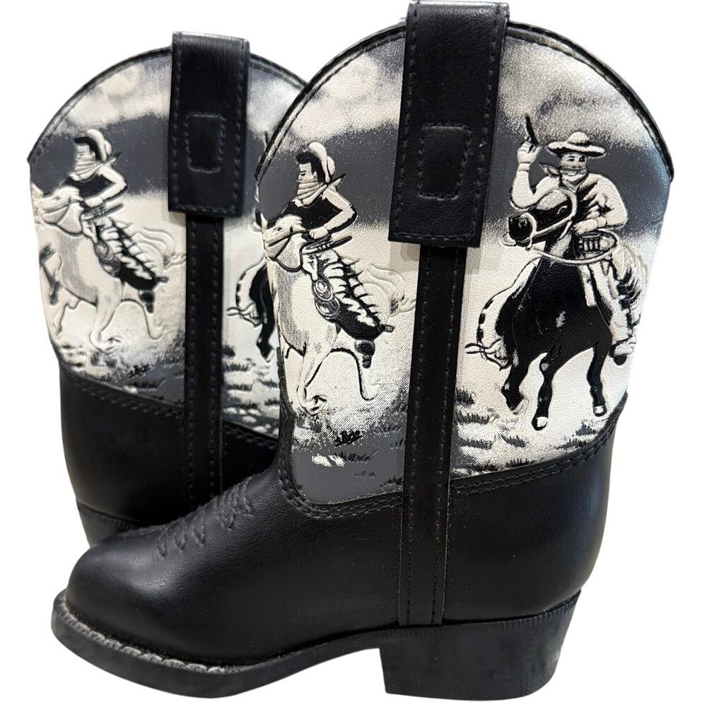 Vintage 90s Durango Kids 6C Cowboy Boots Shades of the Old West Black Leather